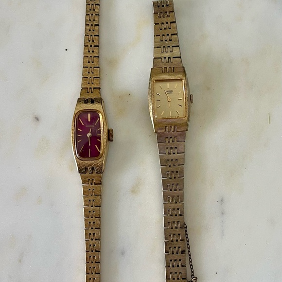 Vintage Seiko Gold Tone Bracelet Watch 1400-6130 1981 Minimalist Tank Style - Picture 9 of 10